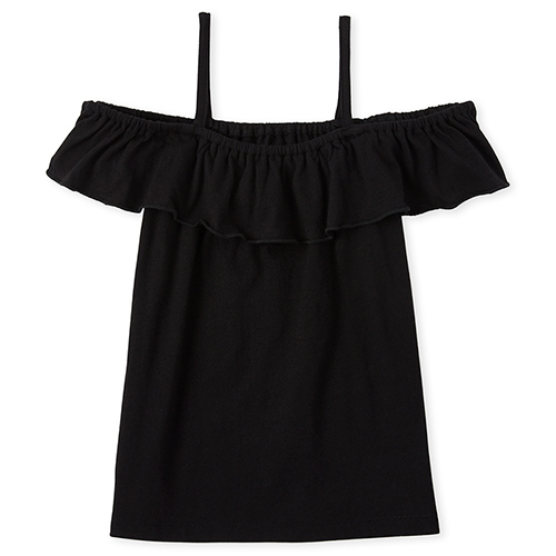 

Girls Mix And Match Ruffle Off Shoulder Top - Black - The Children's Place