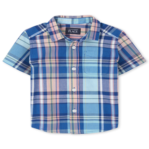 

s Baby And Toddler Boys Dad And Me Plaid Poplin Matching Button Down Shirt - Blue - The Children's Place