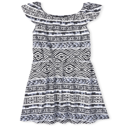 

Girls Striped Ruffle Dress - Black - The Children's Place