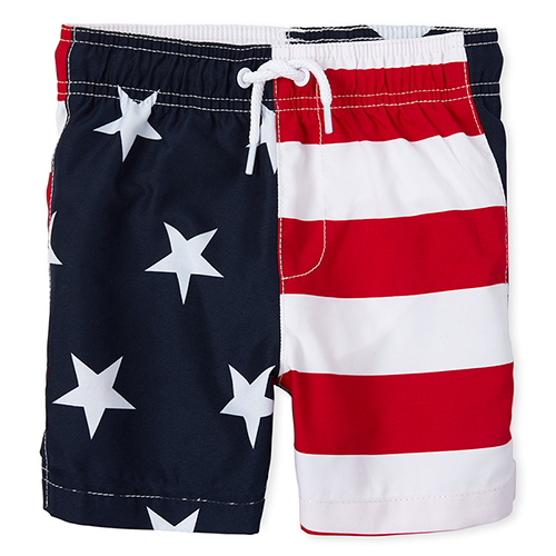 

Newborn Baby And Toddler Boys Americana Stars Swim Trunks - Blue - The Children's Place
