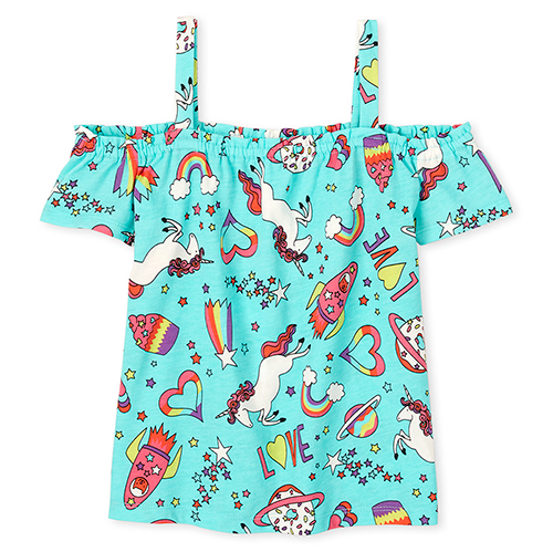 

Girls Mix And Match Print Off Shoulder Top - Blue - The Children's Place