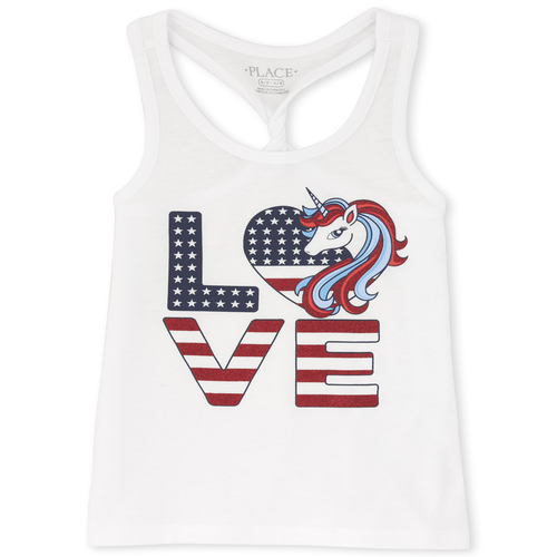 

Girls Americana Mix And Match Glitter Flag Twist Back Tank Top - White - The Children's Place