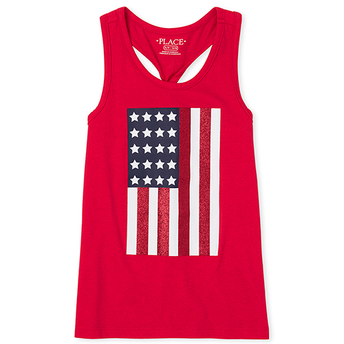 

Girls Americana Mix And Match Glitter Flag Twist Back Tank Top - Red - The Children's Place