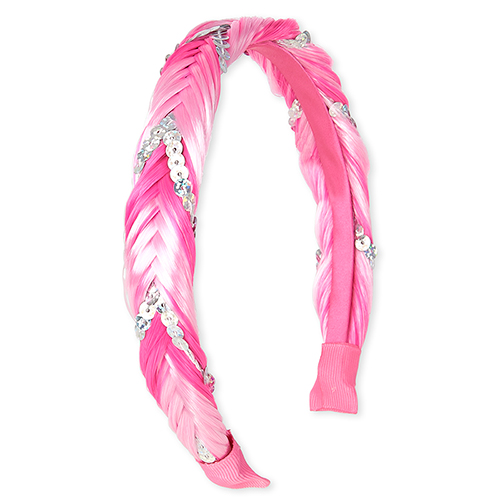 

Girls Sequins Braided Headband - Pink - The Children's Place