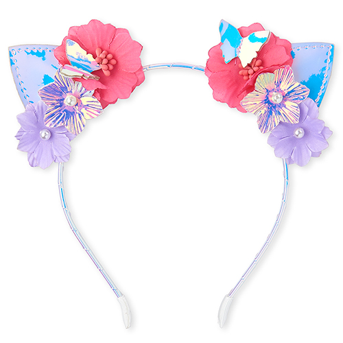 

Girls Iridescent Flower Cat Ears Headband - White - The Children's Place