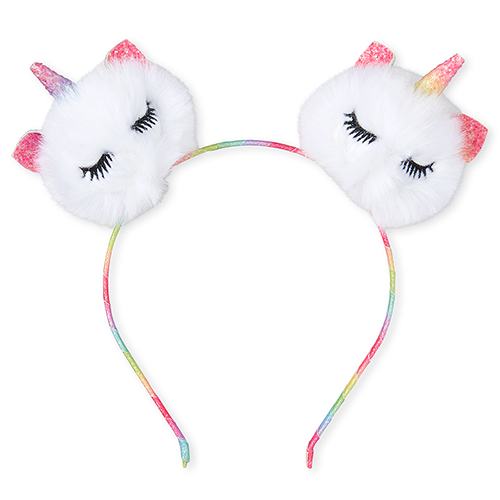 

Girls Rainbow Faux Fur Unicorn Pom Pom Headband - White - The Children's Place