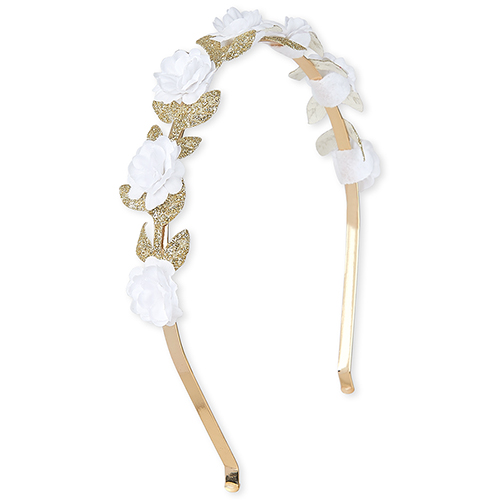 

Girls Glitter Flower Metal Headband - Metallic - The Children's Place