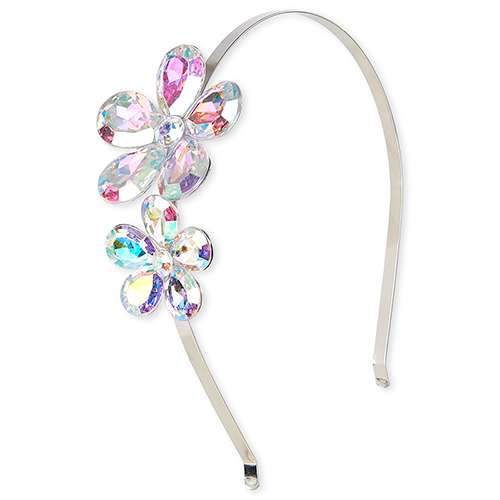 

Girls Rhinestud Flower Metal Headband - Metallic - The Children's Place