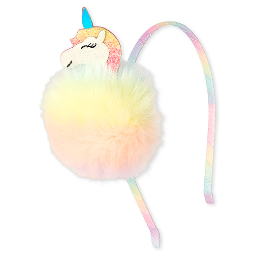 

Girls Glitter Rainbow Unicorn Faux Fur Pom Pom Headband - Multi - The Children's Place