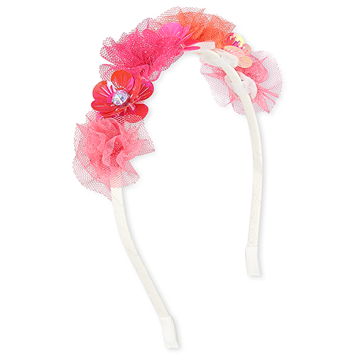 

Girls Glitter Paillette Flower Headband - White - The Children's Place