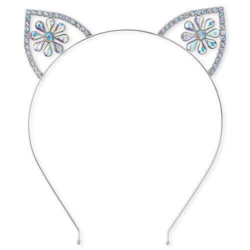

Girls Jeweled Cat Ears Metal Headband - Metallic - The Children's Place