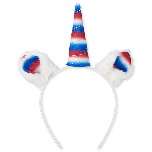 

Girls Americana Glitter Unicorn Faux Fur Headband - White - The Children's Place