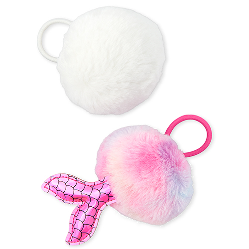 

Girls Faux Fur Mermaid Pom Pom Hair Tie 2-Pack - White - The Children's Place
