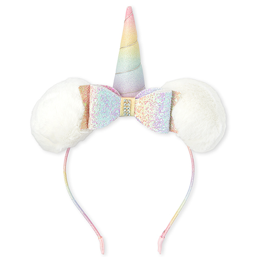 

Girls Glitter Rainbow Unicorn Faux Fur Pom Pom Headband - Multi - The Children's Place