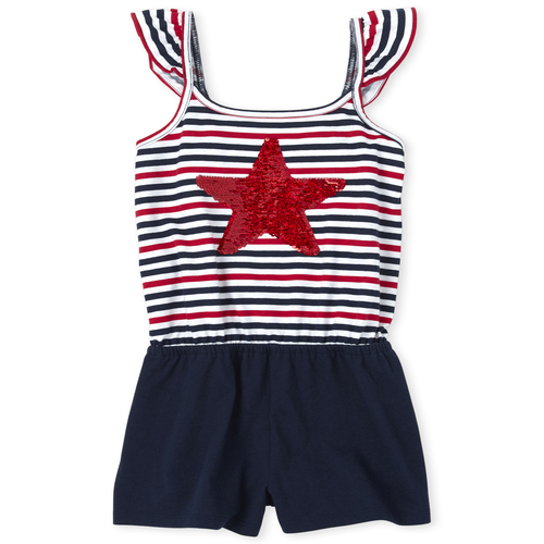 

Girls Americana Striped Flip Sequin Star Romper - Blue - The Children's Place