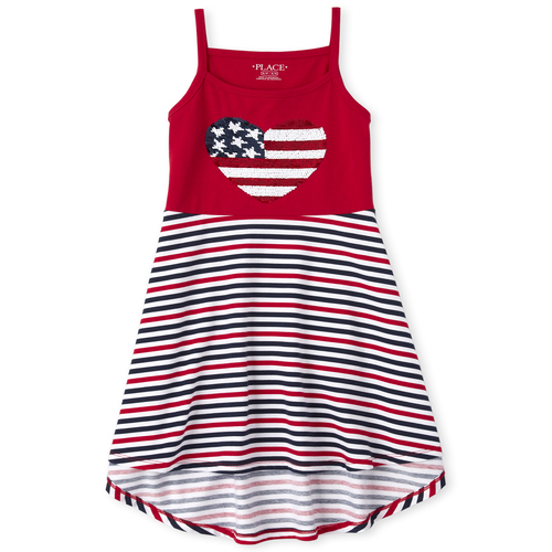 

Girls Americana Flip Sequin Flag Striped Tank Dress - Red - The Children's Place