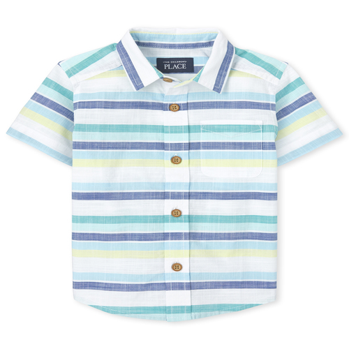 

s Baby And Toddler Boys Dad And Me Striped Chambray Matching Button Down Shirt - Blue - The Children's Place