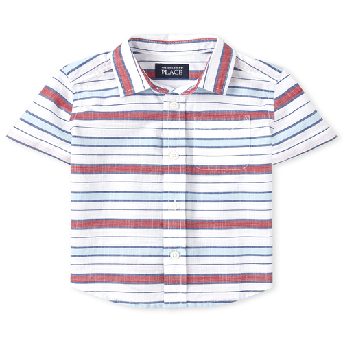 

s Baby And Toddler Boys Striped Chambray Button Down Shirt - Red - The Children's Place