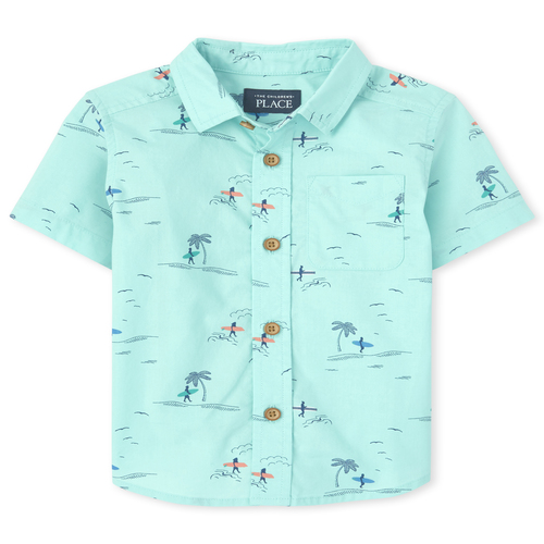 

s Baby And Toddler Boys Surfer Poplin Button Down Shirt - Green - The Children's Place