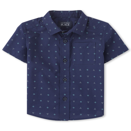 

s Baby And Toddler Boys Triangle And Square Poplin Button Down Shirt - Blue - The Children's Place