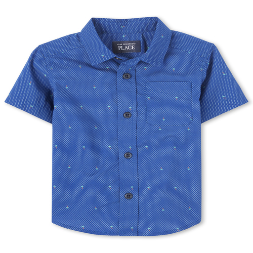 

s Baby And Toddler Boys Dot Poplin Button Down Shirt - Blue - The Children's Place