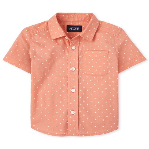 

s Baby And Toddler Boys Triangle Poplin Button Down Shirt - Orange - The Children's Place
