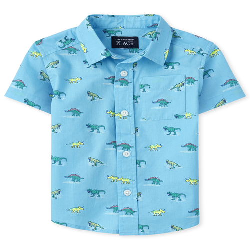 

s Baby And Toddler Boys Dino Poplin Button Down Shirt - Blue - The Children's Place