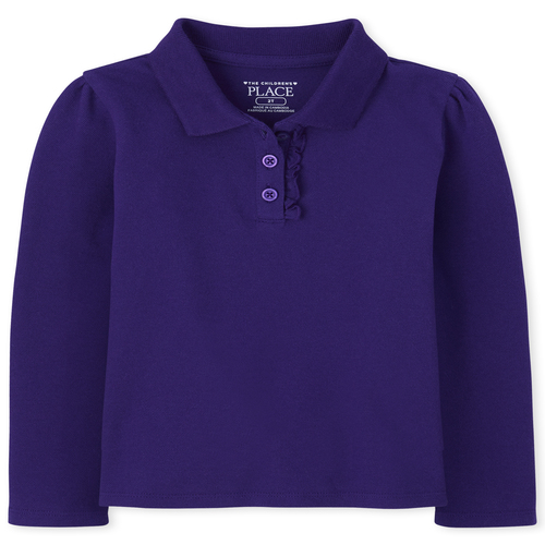 

s Toddler Uniform Long Sleeve Ruffle Pique Polo - Purple - The Children's Place