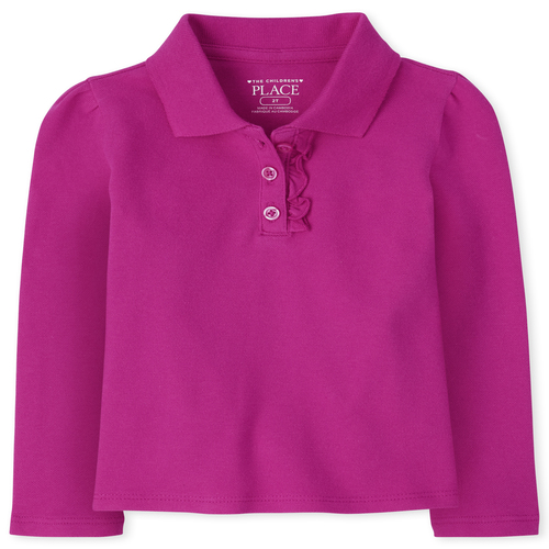 

s Toddler Uniform Long Sleeve Ruffle Pique Polo - Pink - The Children's Place