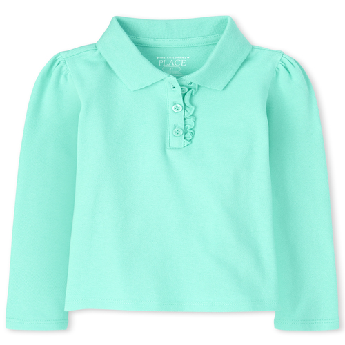 

s Toddler Uniform Long Sleeve Ruffle Pique Polo - Blue - The Children's Place