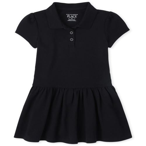 

s Toddler Uniform Ruffle Pique Polo Dress - Black - The Children's Place