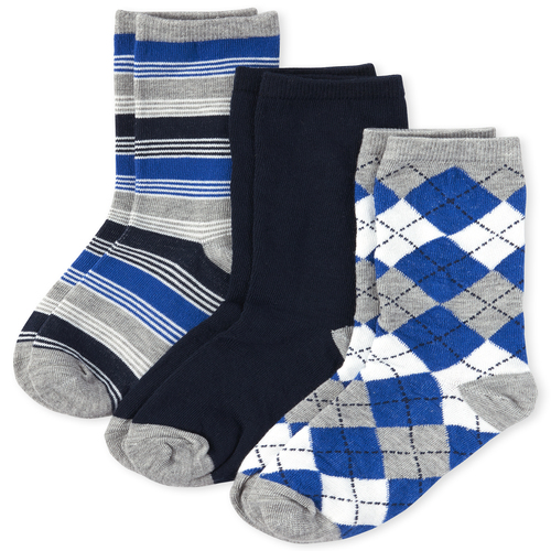 

Boys Boys Argyle And Striped Crew Socks 3-Pack - Blue - The Children's Place