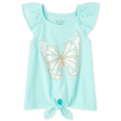 

s Baby And Toddler Glitter Tie Front Top - Green - The Children's Place