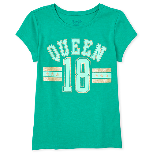 

s Glitter Queen Graphic Tee - Green T-Shirt - The Children's Place