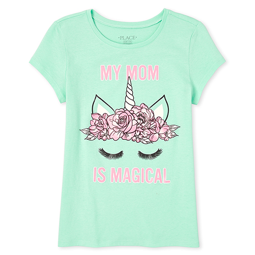 

s Glitter Magical Unicorn Graphic Tee - Green T-Shirt - The Children's Place