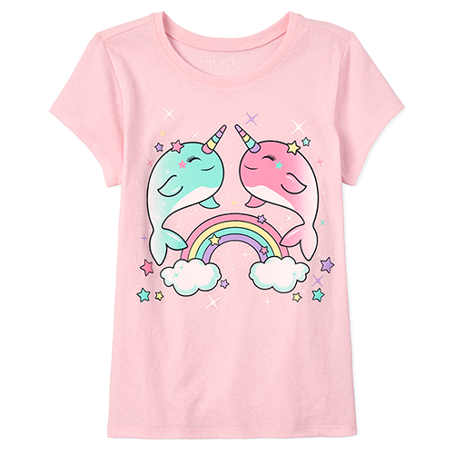 

s Glitter Narwhal Graphic Tee - Pink T-Shirt - The Children's Place