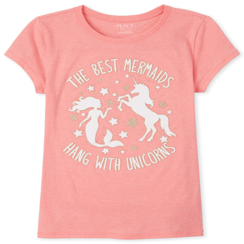 

s Glitter Mermaids Graphic Tee - Orange T-Shirt - The Children's Place