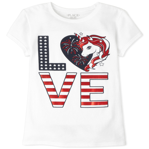 

Girls Americana Love Unicorn Graphic Tee - White T-Shirt - The Children's Place