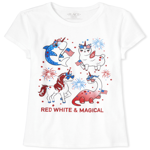 

Girls Americana Dino Graphic Tee - White T-Shirt - The Children's Place