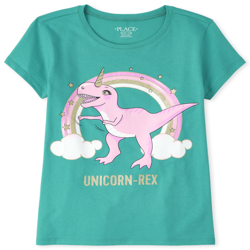 

Girls Rainbow Dinocorn Graphic Tee - Green T-Shirt - The Children's Place