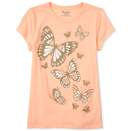 

s Glitter Butterfly Graphic Tee - Orange T-Shirt - The Children's Place