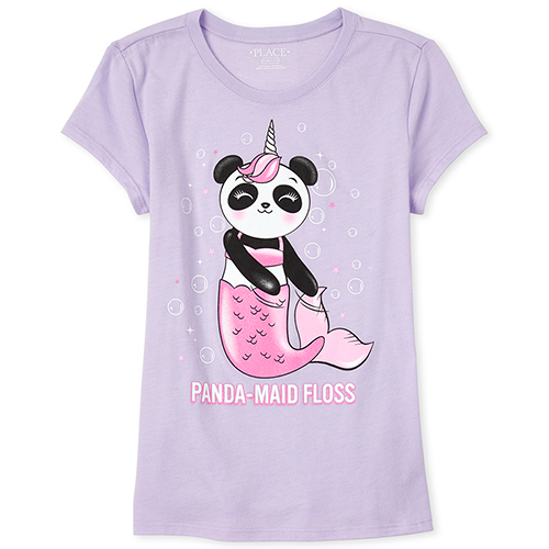 

s Glitter Panda Mermaid Graphic Tee - Purple T-Shirt - The Children's Place
