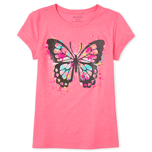

Girls Glitter Butterfly Graphic Tee - Pink T-Shirt - The Children's Place