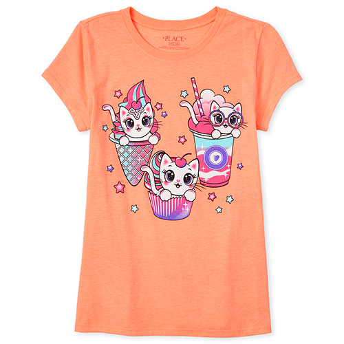 

Girls Glitter Cat Dessert Graphic Tee - Pink T-Shirt - The Children's Place