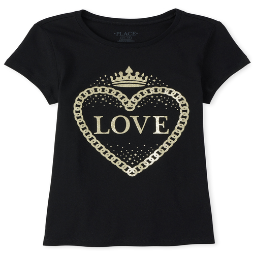 

s Glitter Love Graphic Tee - Black T-Shirt - The Children's Place