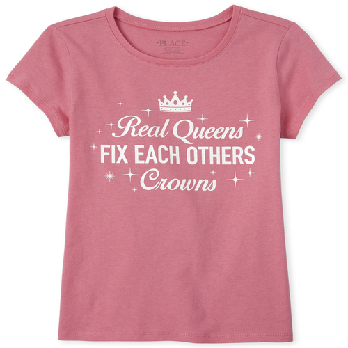 

Girls Glitter Queen Graphic Tee - Pink T-Shirt - The Children's Place