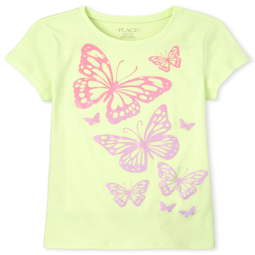 

s Glitter Butterfly Graphic Tee - Green T-Shirt - The Children's Place