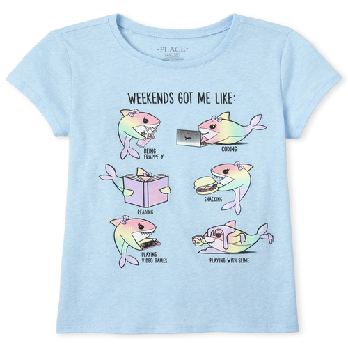 

s Glitter Weekend Shark Graphic Tee - Blue T-Shirt - The Children's Place