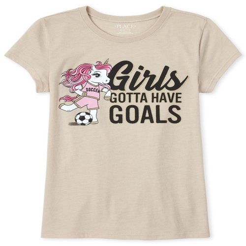 

s Glitter Soccer Unicorn Graphic Tee - Tan T-Shirt - The Children's Place