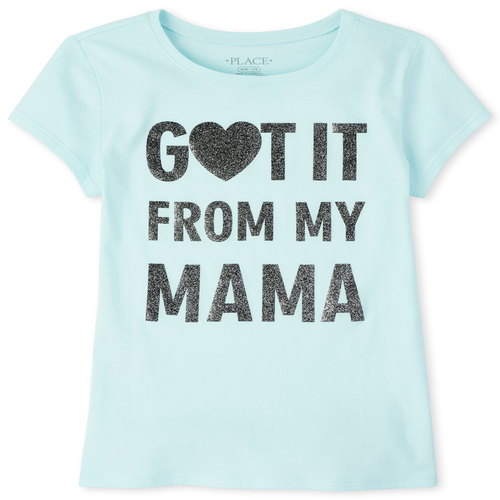

Girls Glitter Mama Graphic Tee - Green T-Shirt - The Children's Place